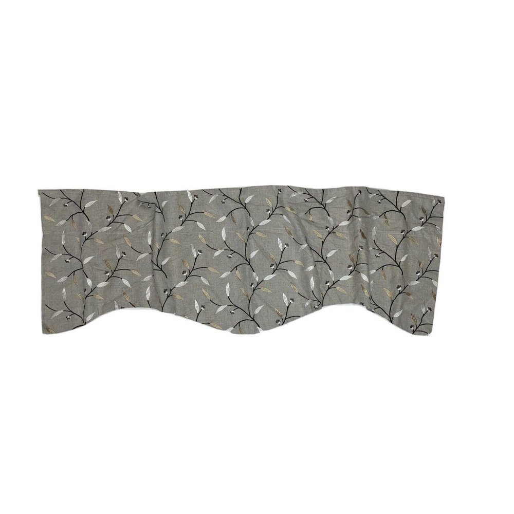 1 Handmade Custom Gray Valance Curtain Embroidered Floral Linen Luxury Window